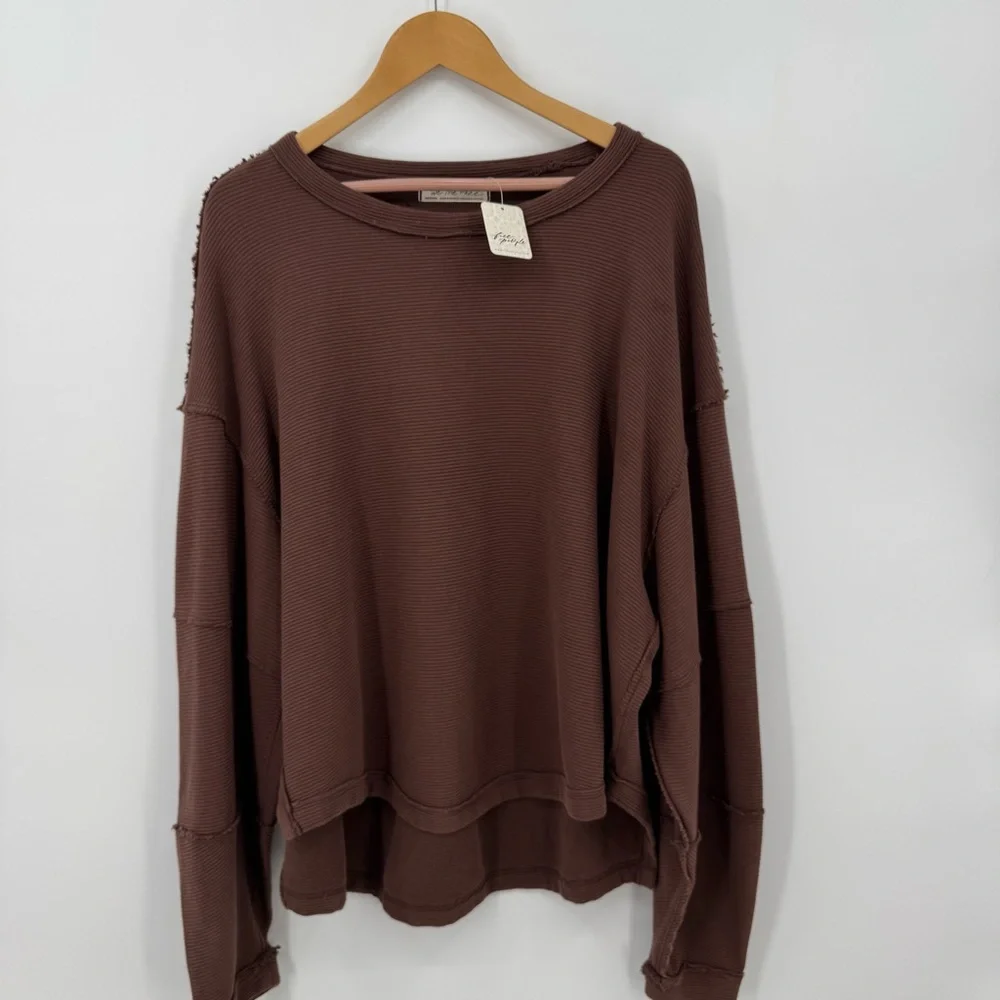 Free People We The Free Total Eclipse Long Sleeve Oversized Pullover Tee Brown - Picture 4 of 11